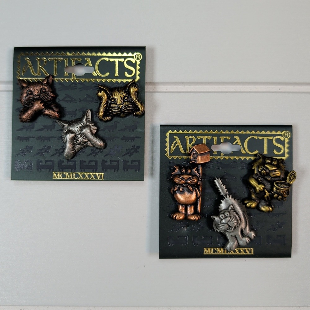 Artifacts Cat Pin Set Unisex OS Mixed Metal 1986 Vintage 3 Wise Cats 6pc Trio